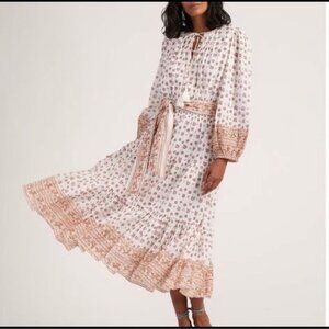 Cleobella Blakely White Neutral Floral Long Sleeve Midi Dress - Size Large NWT